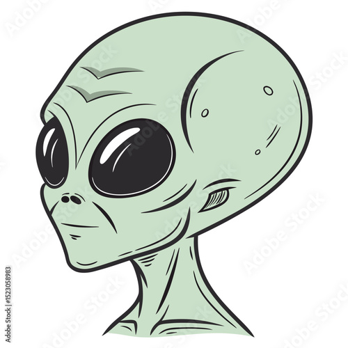 Vector emoji of a classic green or grey alien head with large, dark eyes. Represents extraterrestrial life, UFOs, space, or feeling like an outsider.