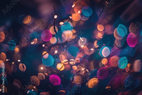 A photograph of an abstract background filled with blurred, vibrant bokeh lights resembling colorful circles