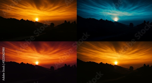 Stunning Sunset Over Silhouetted Hills with Dramatic Sky Colors