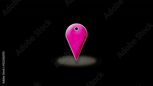 Pink Map pin pointer indication marker with semi transparent expanding radar ping base graphic element with a clear transparent invisible background suitable for overlaying over maps and graphics