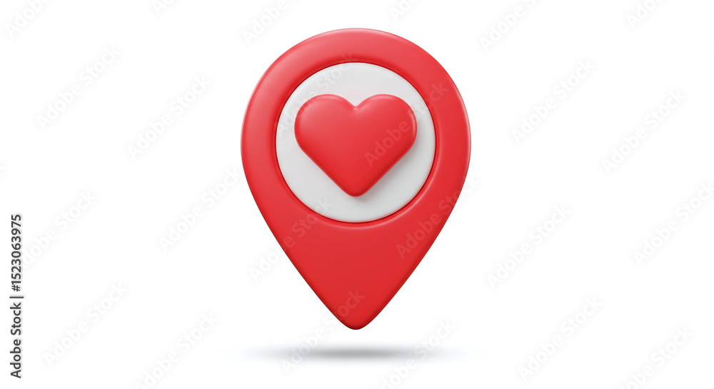 Fototapeta premium A red location pin with a heart isolated on white background