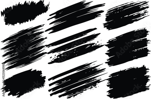 Adobe Illustrator Artwork Brush line set. Vector calligraphy paint strokes. Vintage Chinese brushstrokes collection.
