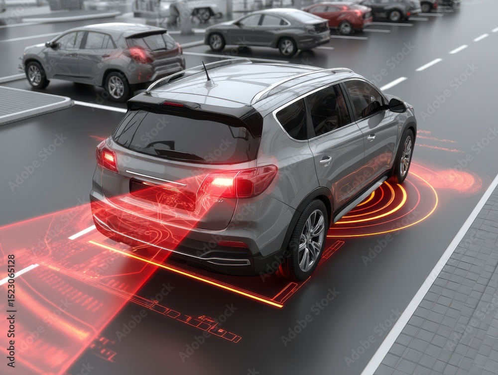 Naklejka premium Advanced Parking Assistance Technology in Modern Vehicle creation