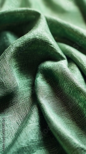 High-Quality Green Linen Fabric With Double-Sided Damask Design photo
