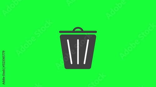 A clean and simple 2D animation of a garbage bag being thrown into a trash bin symbolizing cleanliness, proper waste disposal, and environmental responsibility