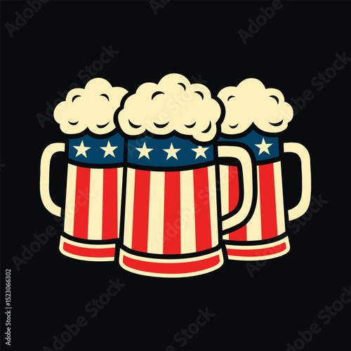 Beer Mug with American Flag Vector Patriotic Drink Illustration 