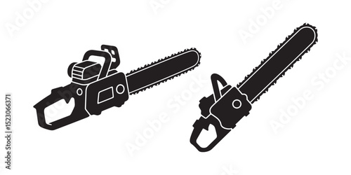 Chainsaw Silhouette Icon Vector for Wood Cutting 