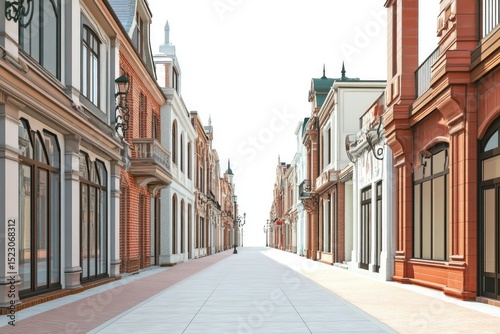 Pedestrian Zone in the City Center Isolated on White Background, Depth of Field