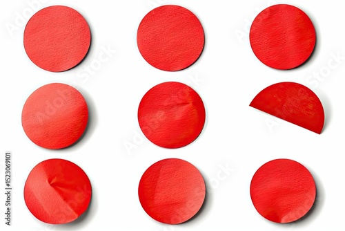 Blank Red Round Adhesive Paper Sticker Label Isolated on White Background