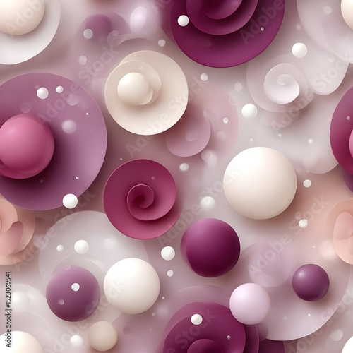 Abstract composition of colorful swirling shapes and spheres
