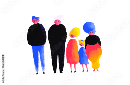  Family Stands Together, Vector Illustration