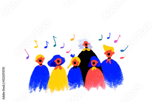 The family sings a song in the choir, vector illustration