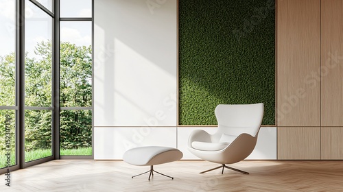moss displayed in isolated bursts across a cool-toned wall, framed by clean geometry, fine-grain surface texture, and calm composition highlighting natural beauty in minimalism