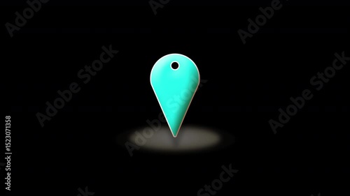 Cyan teal Map pin pointer indication marker with semi transparent expanding radar ping base graphic element with a clear transparent invisible background suitable for overlaying over maps and graphics