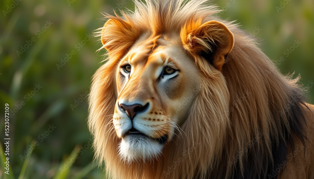 Fototapeta premium Majestic lion gazing into the horizon. White tone