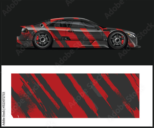 Red and Black Abstract Race Car Wrap Design Template