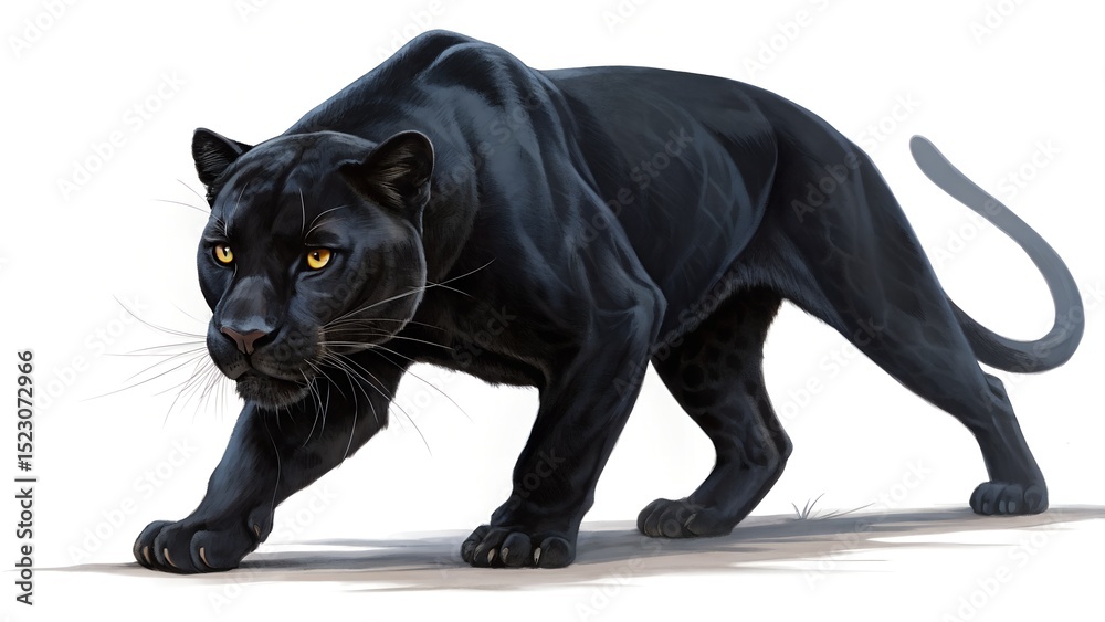 Obraz premium Sleek Black Panther Crouching Low, Eyes Intense