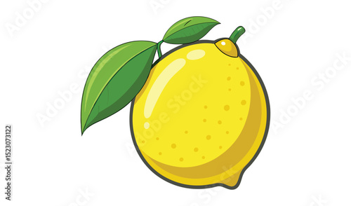 Photo of a vibrant yellow lemon, adorned with lush green leaves, isolated on white background
