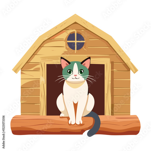 Relaxed Cat Inside Spacious Wooden House