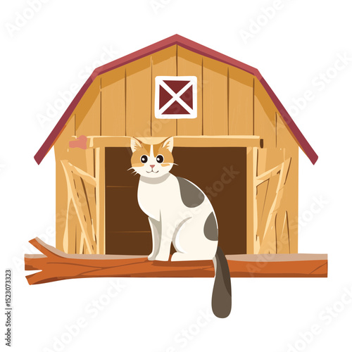 Confident Cat Sitting In Open Barn Doorway