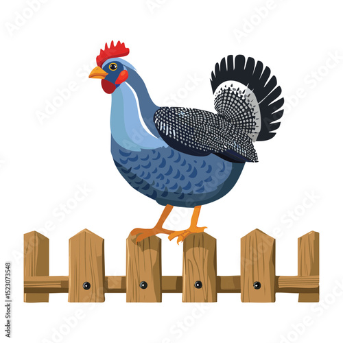 Blue Guinea Fowl On Wooden Fence