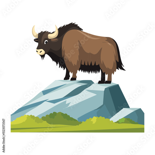 Musk Ox Perched On Rocky Mountain