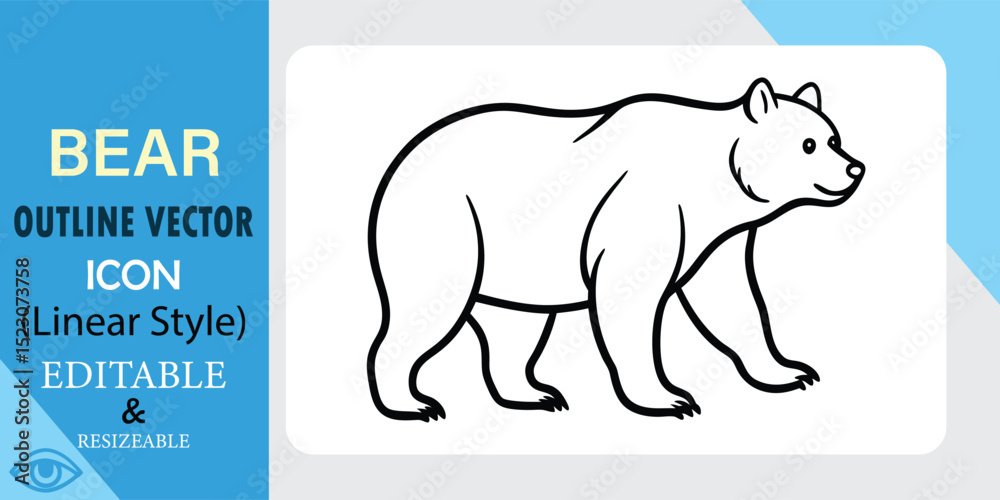 Fototapeta premium A simple black line drawing of a bear. Outline vector icon in linear style. 