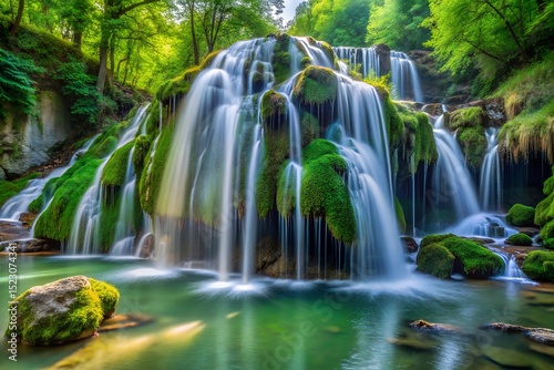 Waterfall in a Lush Green Forest - Tranquil Natural Beauty