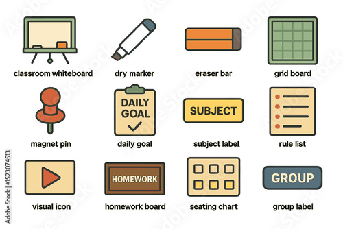 Classroom whiteboard and educational tools for organization and learning