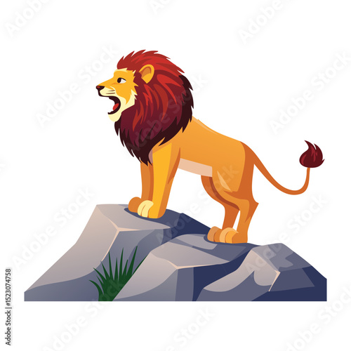 Confident Lion Standing On Grey Rock