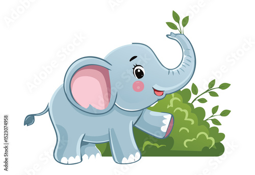 Playful Blue Elephant Near Green Foliage