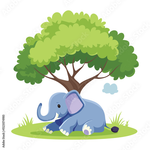 Cute Elephant Napping Beneath Lush Tree
