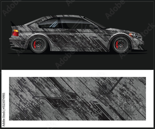 Abstract Grey and Black Car Wrap Design for Racing