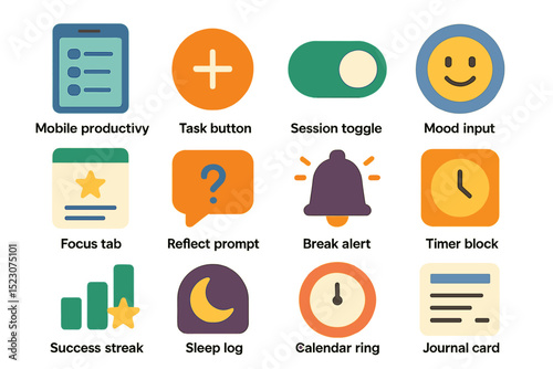 Colorful ui icon set for mobile and web applications