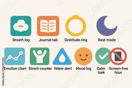 Colorful wellness and activity app icons for digital health tracking