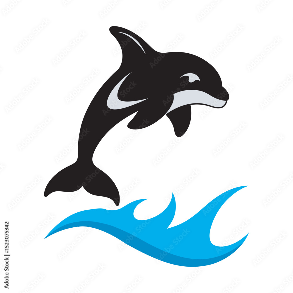 Naklejka premium Orca Jumping From Arctic Waters Silhouette Vector