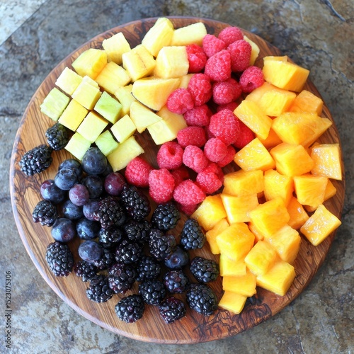 Fruit and Berries Platter on a Wooden Plate