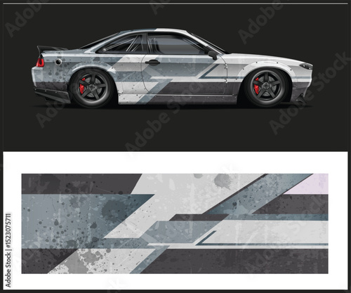 Abstract Grey and Black Car Wrap Design Template