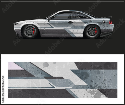 Abstract Grey and White Car Wrap Design Template