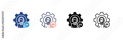 24 Hours Support icon set multiple style collection