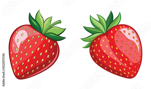 Photo of two juicy red strawberries, isolated on white background, showcase their vibrant color and detailed texture