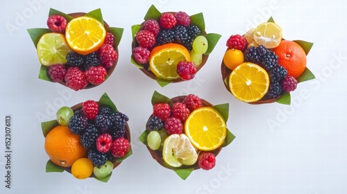 Colorful Vibrant Fruit Cup Arrangement on White Table