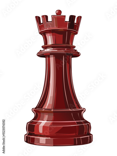 Detailed Reddish Chess Rook Drawing