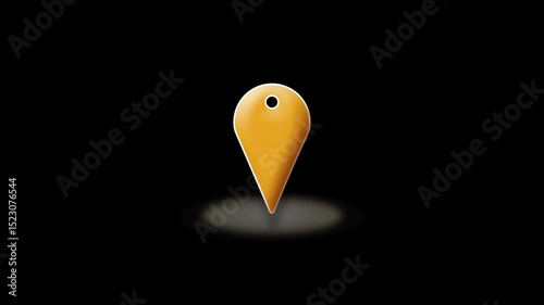Yellow Map pin pointer indication marker with semi transparent expanding radar ping base graphic element with a clear transparent invisible background suitable for overlaying over maps and graphics