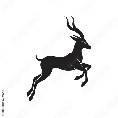 Gazelle Jumping Across Savannah Field Silhouette Vector