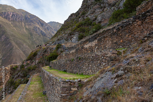 Ollantaytambo Ancient Agricultural Inca Terraces, in the Sacred Valley Mountains, Peru photo