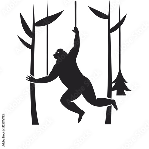 Gibbon Swinging Through Rainforest Canopy Silhouette