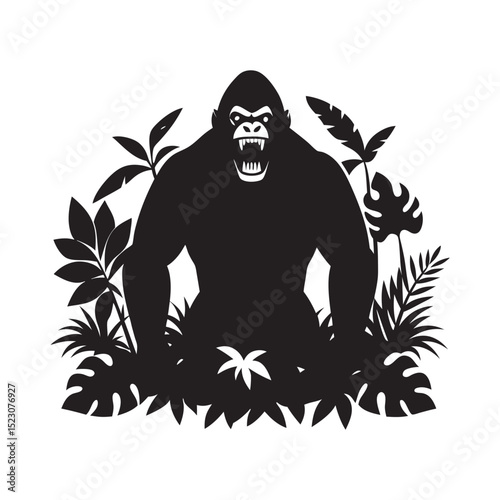 Gorilla Beating Chest In Jungle
