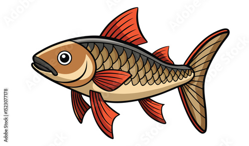 Photo of a vibrant illustration of a reddishorange and brown fish, isolated on white background