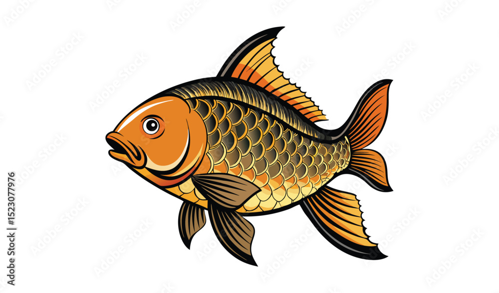 Fototapeta premium Photo of a vibrant orange and black koi fish, isolated on white background, displays its intricate scales and flowing fins